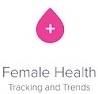 Pink droplet with a plus sign in the middle and the text, "Female health tracking and trends"